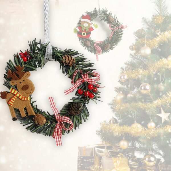 Nice Mini PVC Christmas Wreath DIY Xmas Ornament With Elk Snowman Santa Claus Baubles Christmas Wreath 4