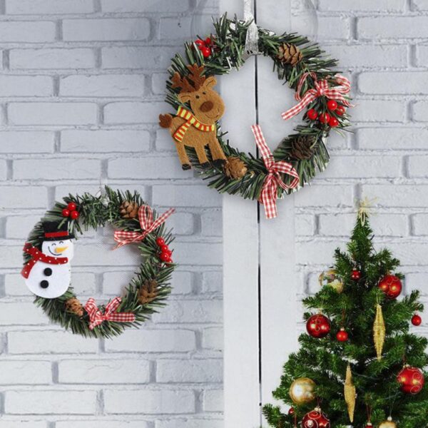 Nindot nga Mini PVC Christmas Wreath DIY Xmas Ornament Uban sa Elk Snowman Santa Claus Baubles Christmas Wreath