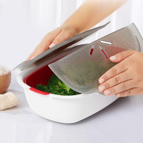 Plastic Steaming Dish Microwave Oven Fish Meat Vegetables Steamer Container Kitchen Tools Home Storage Box vaporera 1