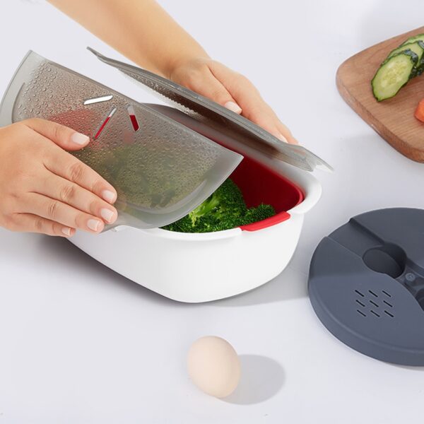 Plastic Steaming Dish Microwave Oven Fish Meat Vegetables Steamer Container Kitchen Tools Home Storage Box vaporera 2
