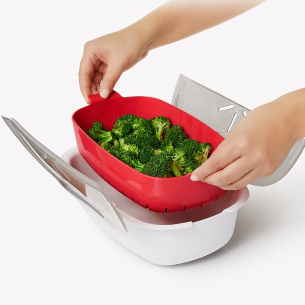 Plastic Steaming Dish Microwave Oven Fish Meat Vegetables Steamer Container Kitchen Tools Home Storage Box vaporera 4
