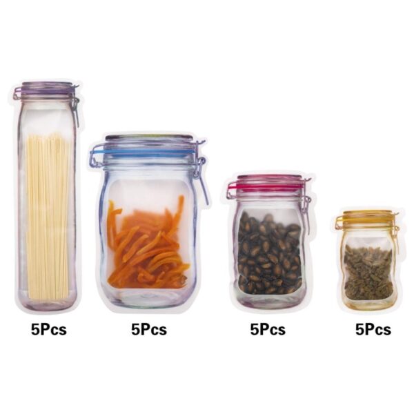 ပြန်သုံးနိုင်သော Mason Jar ပုလင်းများ အိတ်များ အခွံမာ သကြားလုံး ကွတ်ကီးအိတ် တံဆိပ် လတ်ဆတ်သော အစားအစာ သိုလှောင်အိတ် အဆာပြေ ဇစ် ၁