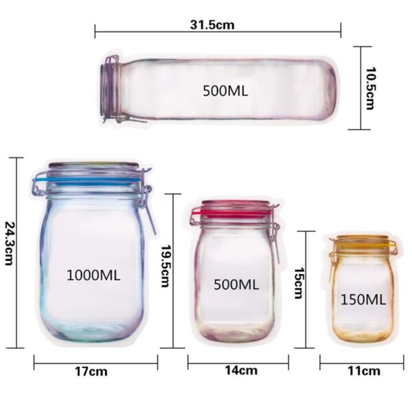 Reusable Mason Jar Bottles Bags Nuts Candy Cookies Bag Seal Fresh Food Storage Bag Snacks Zipper 5