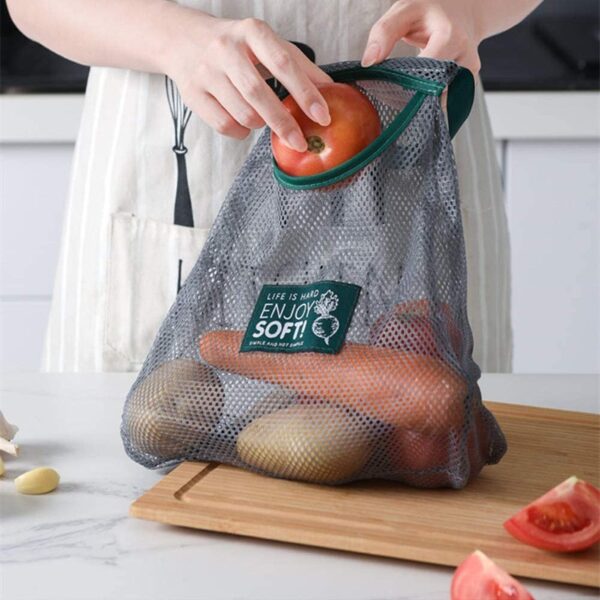 Reusable Produce Bag Reusable Washable Cotton Mesh Bags Organic Eco Friendly Mesh Handbag Long Handle Net 4