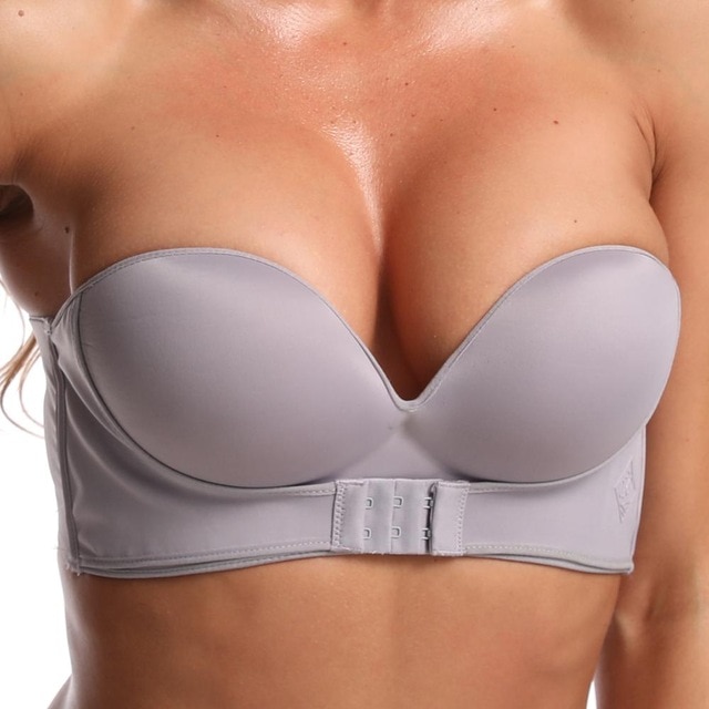 JDEFEG Sign Body Shape Strapless Pushup Bras Front Buckle Lift Bra