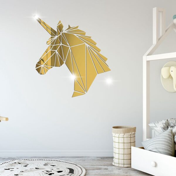 Autocolant de perete oglindă unicorn 3D autocolant geometric acrilic oglindă suprafață autocolante de perete pentru camera copiilor 2