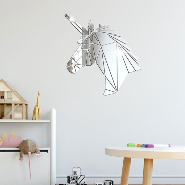 Autocolant de perete oglindă unicorn 3D autocolant geometric acrilic oglindă suprafață autocolante de perete pentru camera copiilor 3