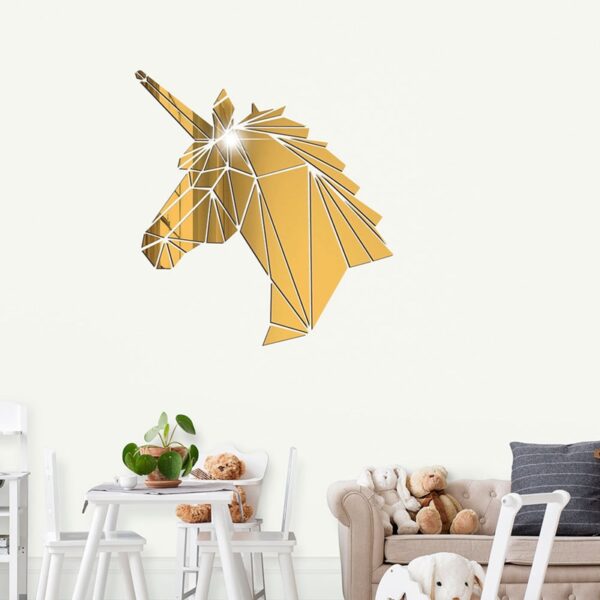 Unicorn Mirror Wall Sticker 3D Horse Geometric Acrylic Sticker Mirror Surface Wall Stickers For Kids Room 4