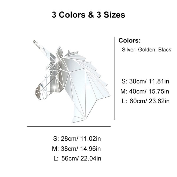 Unicorn Mirror Wall Sticker 3D Horse Geometryske Acryl Sticker Mirror Surface Wall Stickers Foar Bernekeamer 5