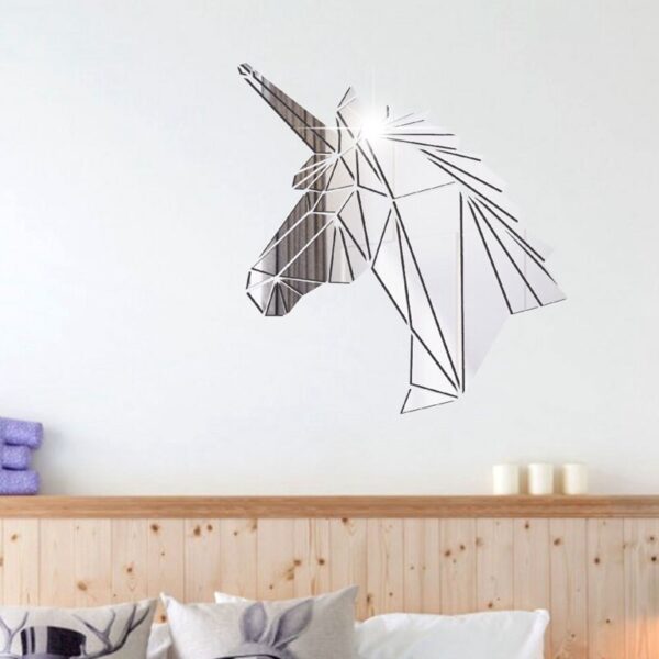 Autocollant mural miroir licorne 3D cheval géométrique acrylique, autocollant mural de Surface miroir pour chambre d'enfants