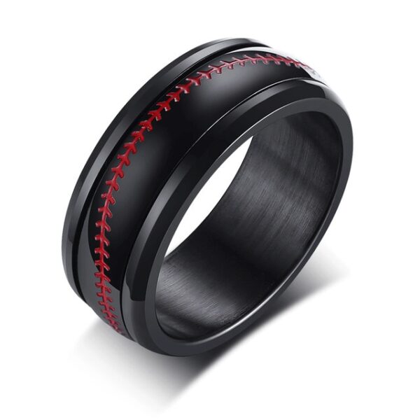 Vnox Spinner Baseball Stitch Ring for Men Black Stainless Steel Rotatable Sporty Baseball Lover