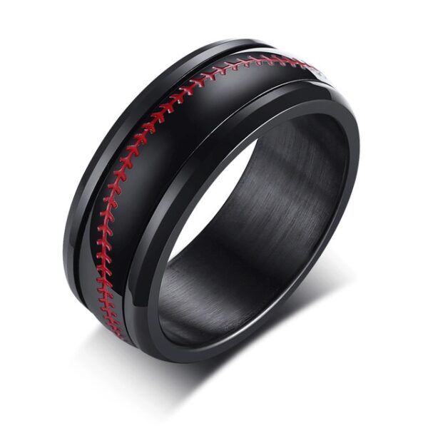 Vnox Spinner - Anillo de puntada de béisbol para hombre, negro, acero inoxidable, giratorio, deportivo, amante del béisbol