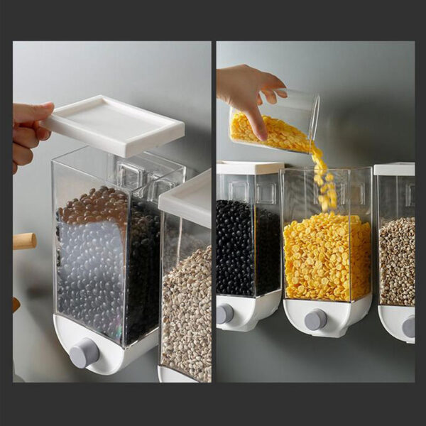 Phab ntsa Mounted Xovxwm Cereals Dispenser Grain Storage Box Dry Food Container Organizer Kitchen Accessories Tools 1000 2