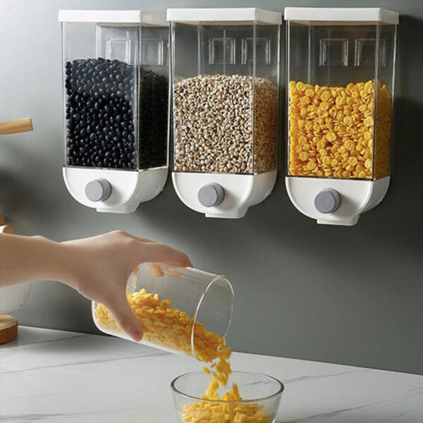 Phab ntsa Mounted Xovxwm Cereals Dispenser Grain Storage Box Dry Food Container Organizer Kitchen Accessories Tools 1000 5