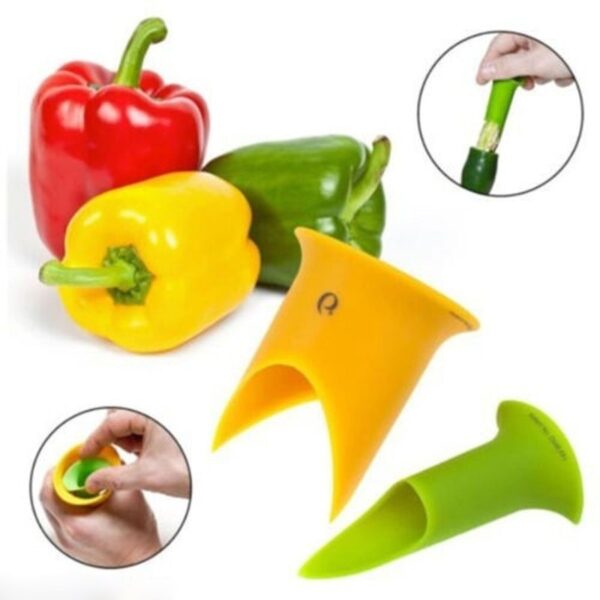 2 stk sett Creative Pepper Corer Slicer Pepper Seeded Remover Device Tomat Corer Device Frukt Grønnsakskutter 4