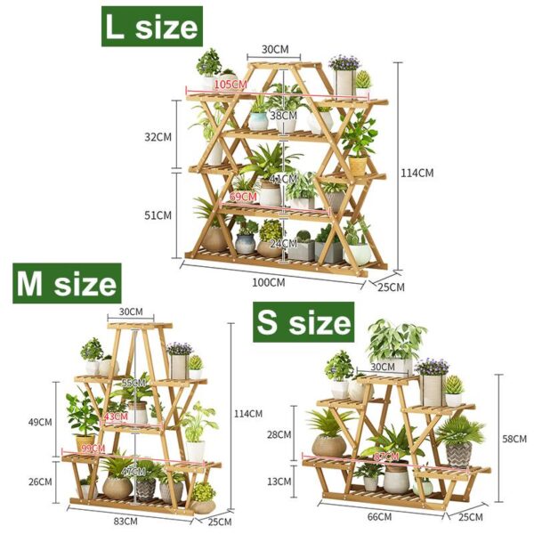 Supporto per piante in legno a 3 livelli Portafiori Porta bonsai Espositore Porta fiori per balcone da giardino 5