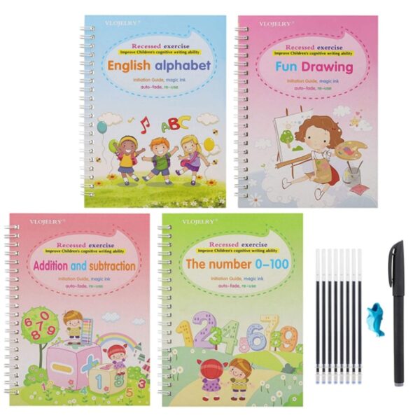 4 Books Reusable Copybook For Calligraphy Learn Alphabet Painting Arithmetic Math Children Handwriting Practice Books Baby 1