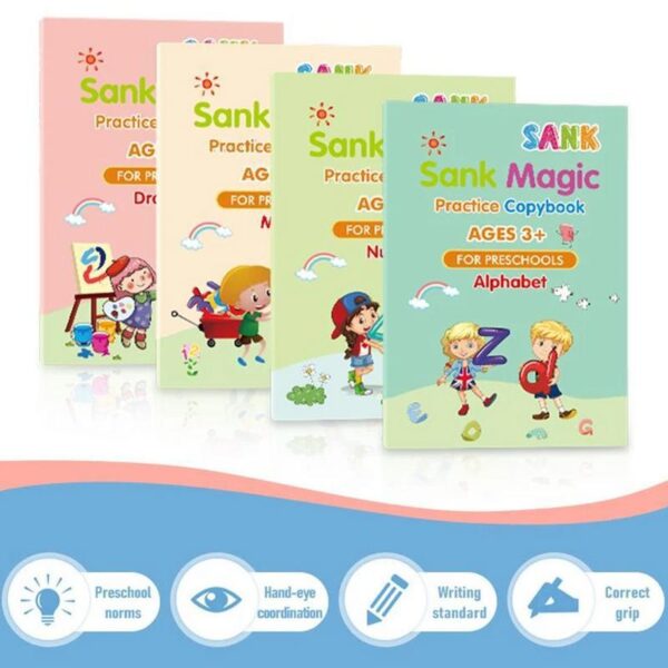 4 Books Reusable Copybook For Calligraphy Learn Alphabet Painting Arithmetic Math Children Handwriting Practice Books Baby 3