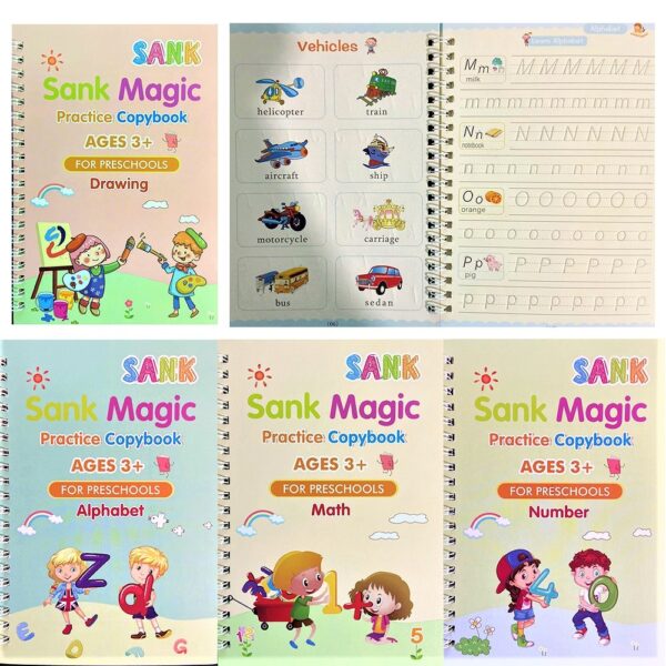 4 Books Reusable Copybook For Calligraphy Learn Alphabet Painting Arithmetic Math Children Handwriting Practice Books Baby 4