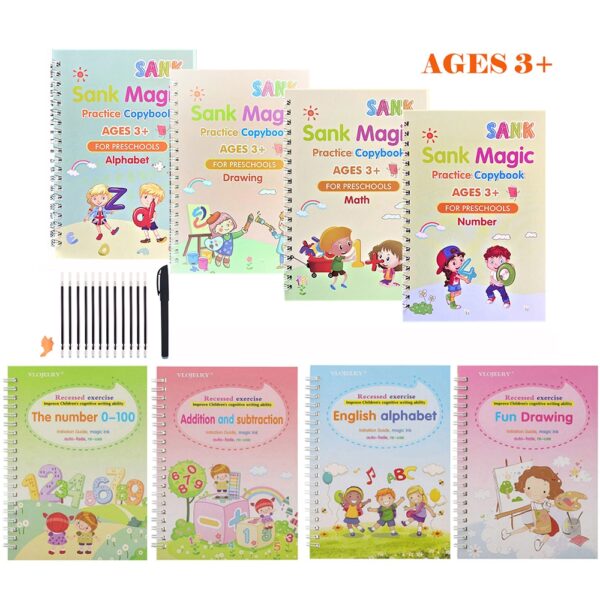 4 Books Reusable Copybook For Calligraphy Learn Alphabet Painting Arithmetic Math Children Handwriting Practice Books Baby