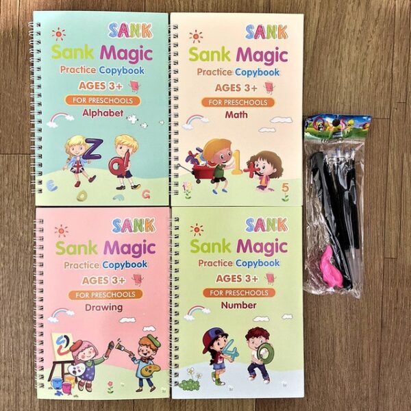 4 Books Reusable Copybook For Calligraphy Learn Alphabet Painting Arithmetic Math Children Handwriting Practice Books
