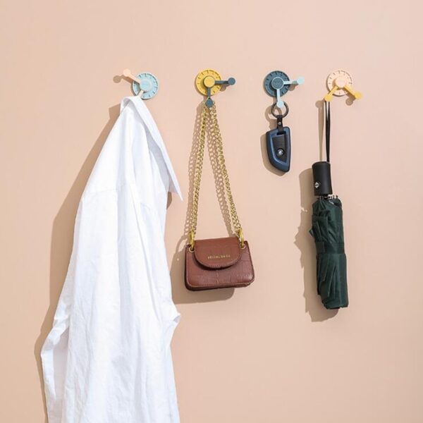 4pcs lot Time Clock Wall Hooks Clothes Towel Mask Hanger Rotating Strong Sticky Hook Bag Coat 4