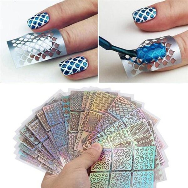 6 12 24 fogli vinili per nail art fai da te stampino stencil guida per modelli cavi adesivi nail art