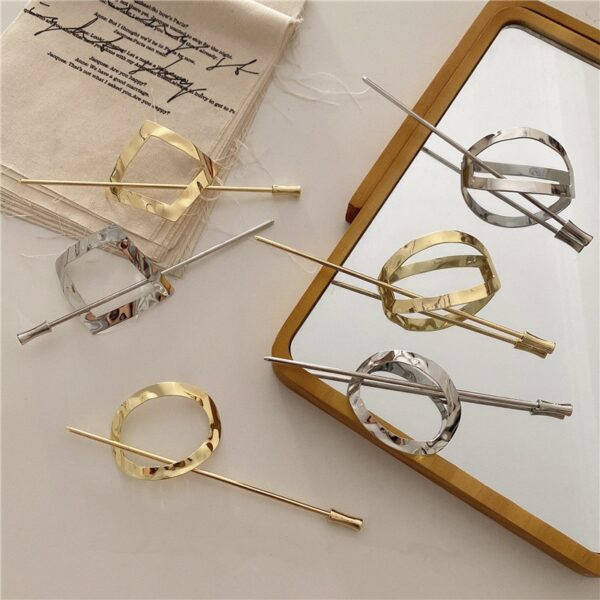 AOMU 2020 Fashion Vintage Metal Geometric Hollow Round Square Hair Sticks Hair Clip Headwear Hair Accessories 5