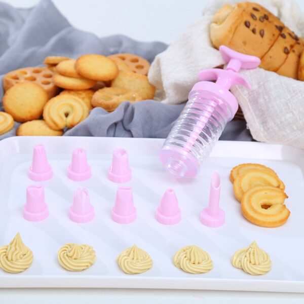 Ectionîrîn Cookie Kek Pink Kiraz Amûrên DIY Bişkojk Serişteyên Plastîk Gun Gun Pastry Syringe Extruder Kitchen Gadget 1