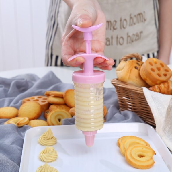 Ectionîrîn Cookie Kek Pink Kiraz Amûrên DIY Bişkojk Serişteyên Plastîk Gun Gun Pastry Syringe Extruder Kitchen Gadget 2