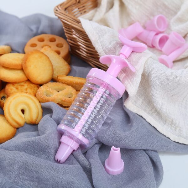 Ectionîrîn Cookie Kek Pink Kiraz Amûrên DIY Bişkojk Serişteyên Plastîk Gun Gun Pastry Syringe Extruder Kitchen Gadget 3