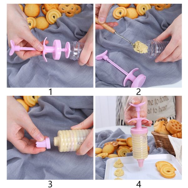 Ectionîrîn Cookie Kek Pink Kiraz Amûrên DIY Bişkojk Serişteyên Plastîk Gun Gun Pastry Syringe Extruder Kitchen Gadget 5