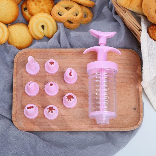 Ectionîrîn Cookie Kek Pink Kiraz Amûrên DIY Bişkojk Cream Plastic Gun Pastry Syringe Extruder Kitchen Gadget