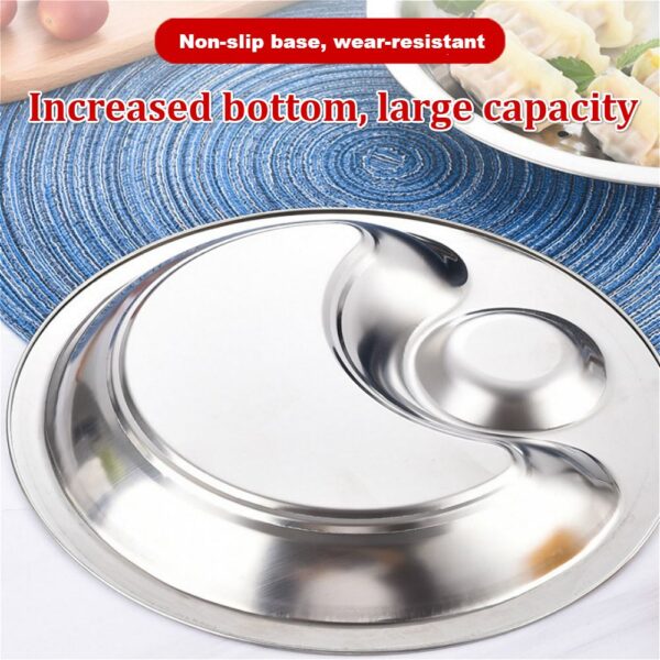 Dumpling Plate Dual layer Stainless Steel Drain Basket with Mini Spices Vinegar Dish Fruit Tray Serving 3