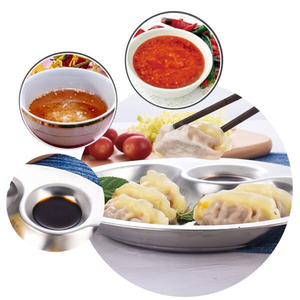 Dumpling Plate Dual layer Stainless Steel Drain Basket with Mini Spices Vinegar Dish Fruit Tray Serving 4