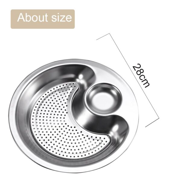 Dumpling Plate Dual layer Stainless Steel Drain Basket with Mini Spices Vinegar Dish Fruit Tray Serving 5