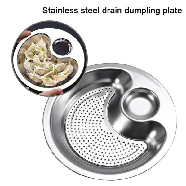Dumpling Plate Dual layer Stainless Steel Drain Basket with Mini Spices Vinegar Dish Fruit Tray Serving