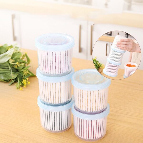 Food Drain Sealed Box Garlic Onion Refrigerator Food Fresh Storage Box Kitchen Accessories Organizer Round Storage 4