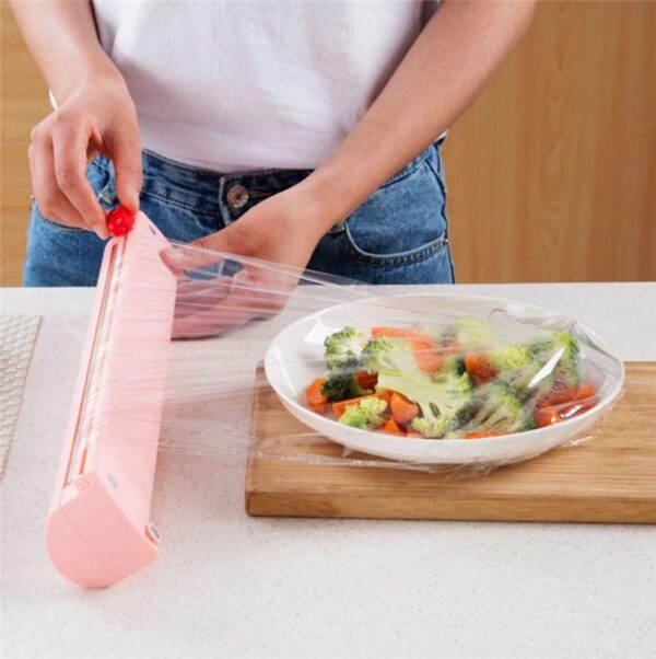 Food Wrap Dispenser Cutter Kitchen Tool Foil Cling Film Wrap Dispenser Plastic Sharp Cutter Storage Holder