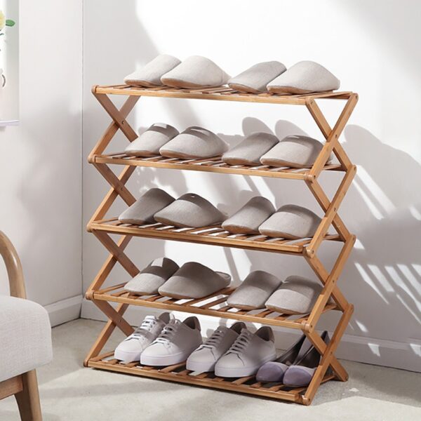 Free installation folding multi layer shoe rack simple household economic racks dormitory door storage rack bamboo 1