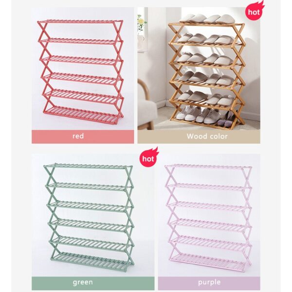 Free installation folding multi layer shoe rack simple household economic racks dormitory door storage rack bamboo 5