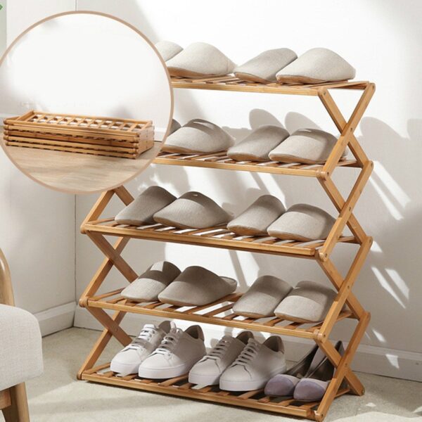 Free installation folding multi layer shoe rack simple household economic racks dormitory door storage rack bamboo
