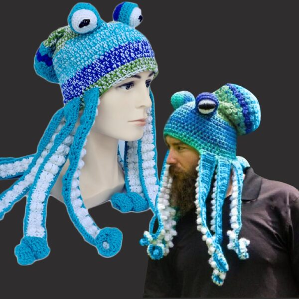 Knit Octopus Hats Beard Hand Weave Wool Christmas Cosplay Party Funny Tricky Headwear Warm Winter Men 2