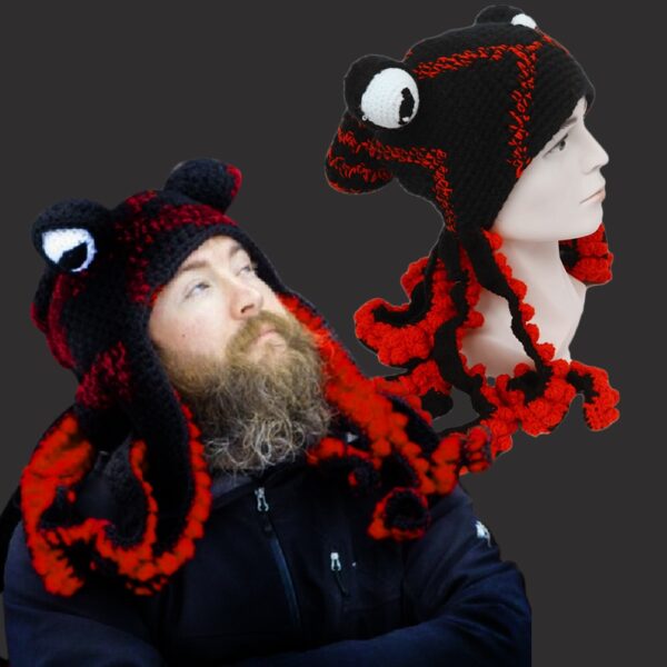 Knit Octopus Hats Beard Hand Weave Wool Christmas Cosplay Party Funny Tricky Headwear Warm Winter Men 4