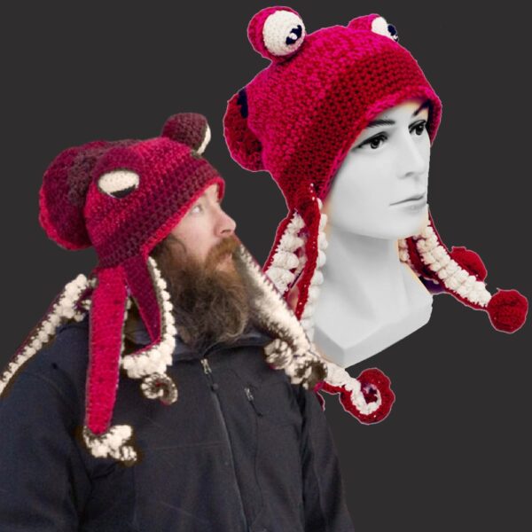 Knit Octopus Hats Beard Hand Weave Wool Christmas Cosplay Party Funny Tricky Headwear Warm Winter Men 5