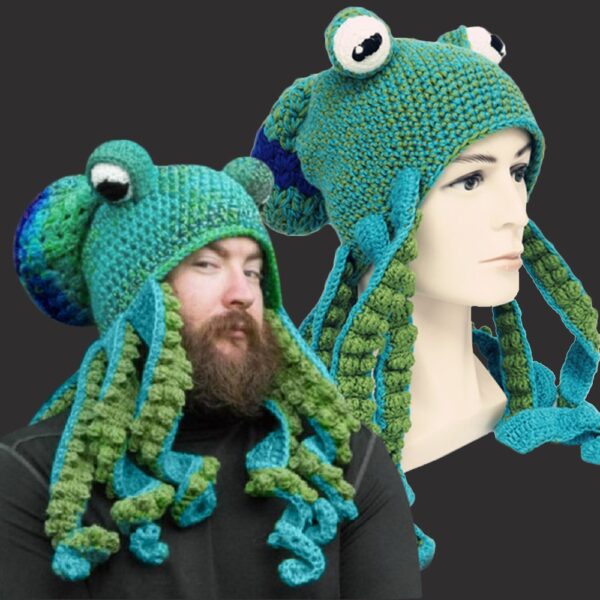 Knit Octopus Hats Beard Hand Weave Wool Christmas Cosplay Party Funny Tricky Headwear Warm Winter Men