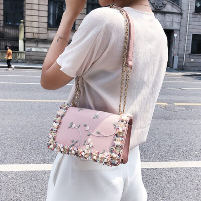 Lace Flowers Women bag 2018 New handbag High quality PU Leather Sweet Girl Square bag Flower 2