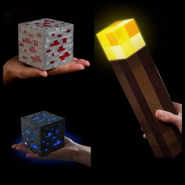 Minecraft Steve modela fîgurê lampa dirûnê Diy Blocks Building Light USB Bişkojka Rechargable Tîpa Lampeya Decsktop 4