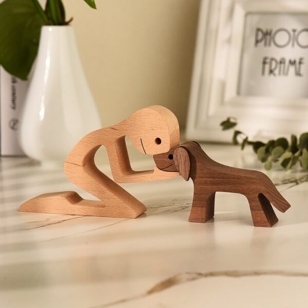 Figurines New Wooden Cat Dog Art Craft Small Carving Samll Animal Ornament Woman Man And Puppy 1