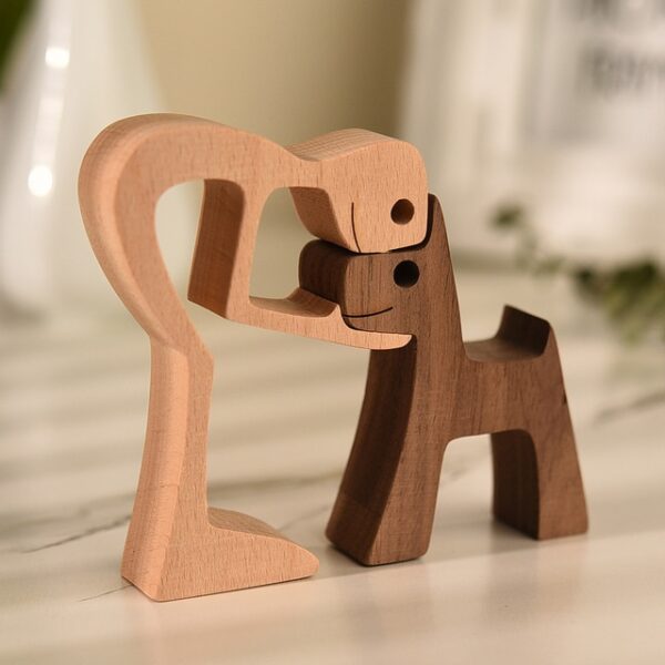 Figurina të reja macesh prej druri Dog Art Artizanatit Gdhendje të vogël Samll Ornament kafshësh Gruaja Burrë dhe qenush 1.jpg 640x640 1